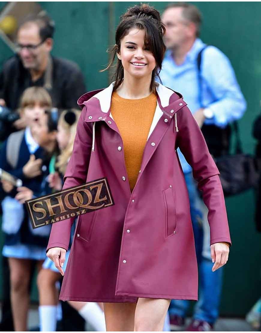 Selena Gomez Purple Leather Coat Selena Gomez Purple Leather Coat